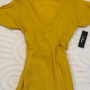Lulu's Much Obliged Mustard Yellow Wrap Dress